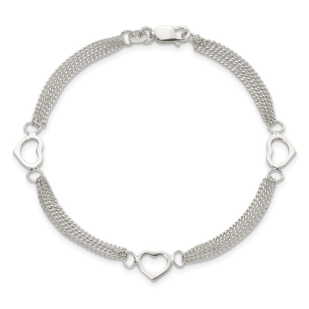 7 Zoll Sterlingsilber Poliert Multi-strand Herz 7 Zoll Armband