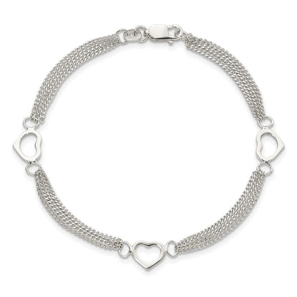 7 Zoll Sterlingsilber Poliert Multi-strand Herz 7 Zoll Armband