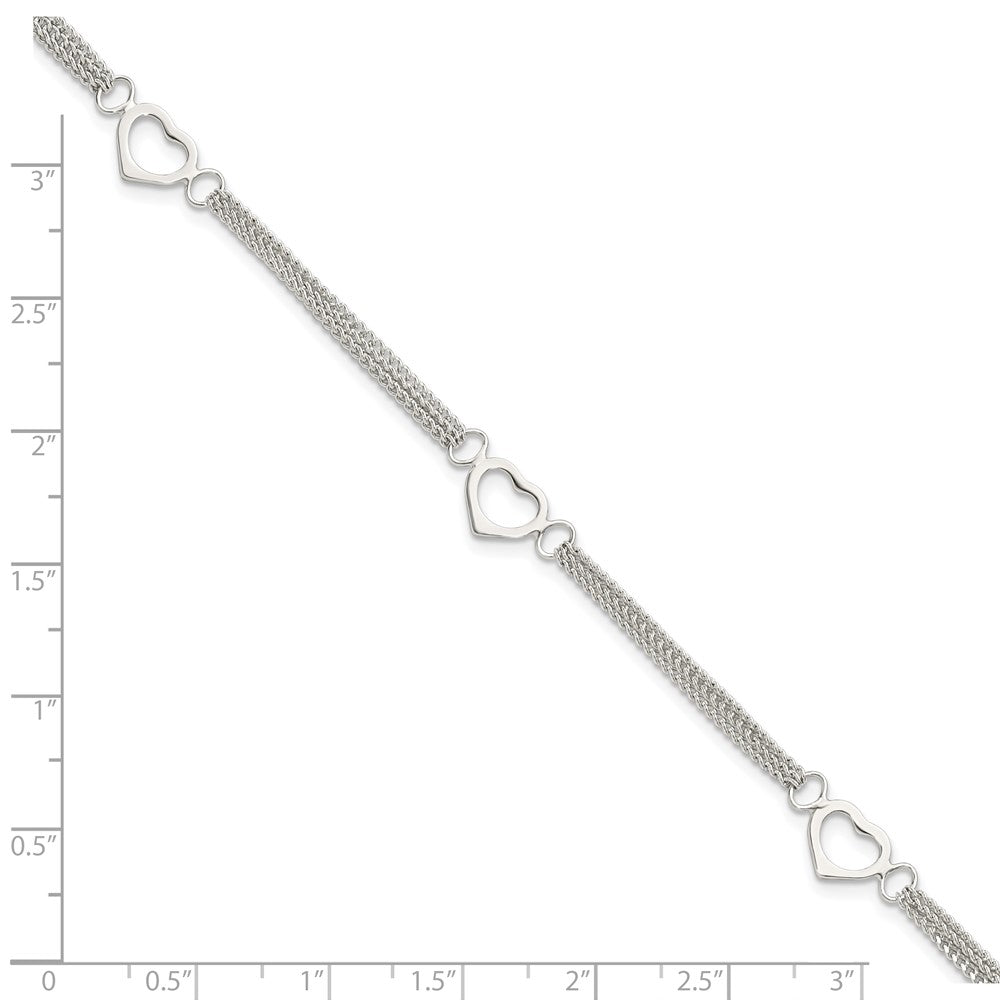 7 Zoll Sterlingsilber Poliert Multi-strand Herz 7 Zoll Armband