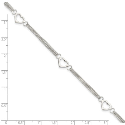 7 Zoll Sterlingsilber Poliert Multi-strand Herz 7 Zoll Armband