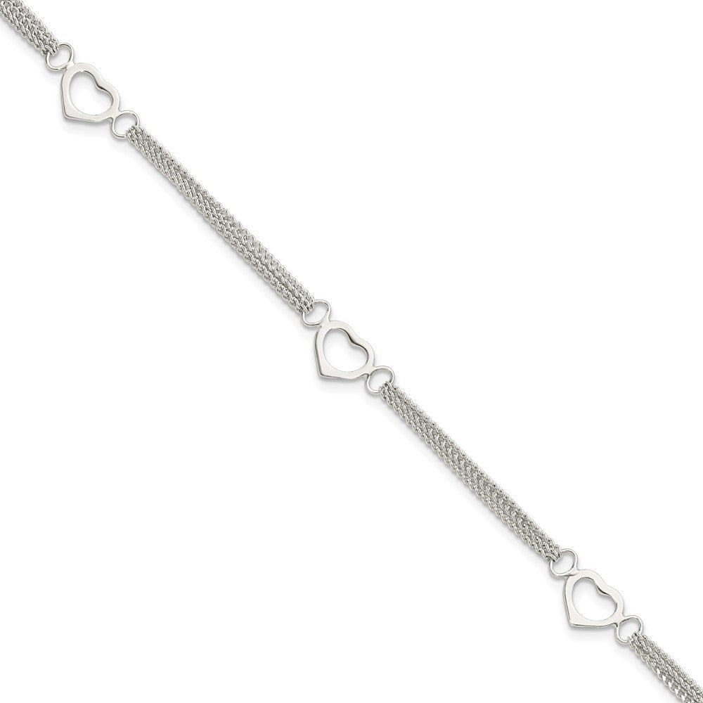 7 Zoll Sterlingsilber Poliert Multi-strand Herz 7 Zoll Armband
