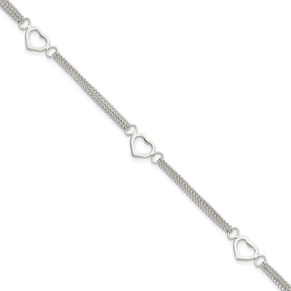 7 Zoll Sterlingsilber Poliert Multi-strand Herz 7 Zoll Armband