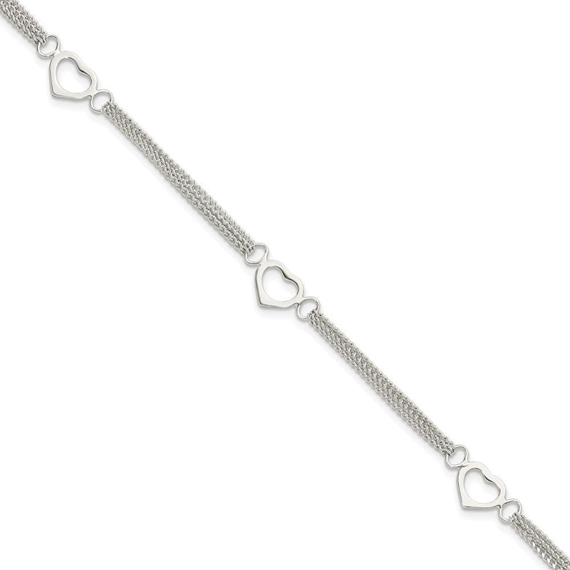 7 Zoll Sterlingsilber Poliert Multi-strand Herz 7 Zoll Armband