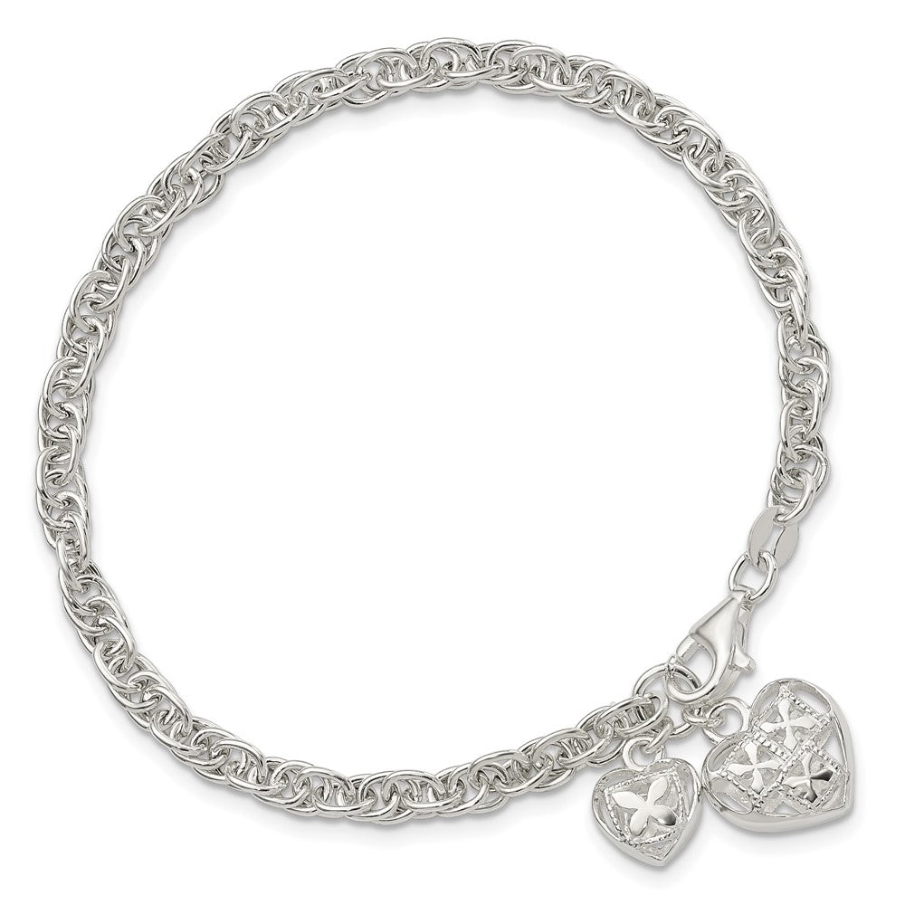 7.5 Zoll Sterlingsilber Poliert Dbl Herz Hängend Armband