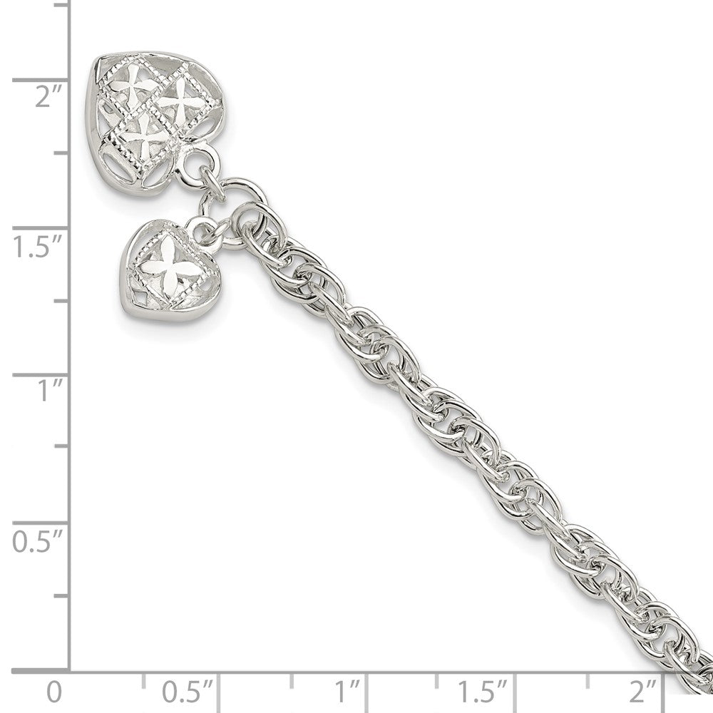 7.5 Zoll Sterlingsilber Poliert Dbl Herz Hängend Armband