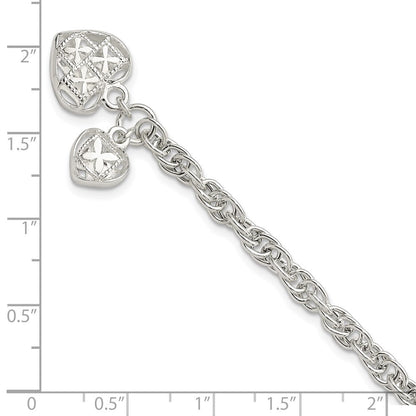 7.5 Zoll Sterlingsilber Poliert Dbl Herz Hängend Armband