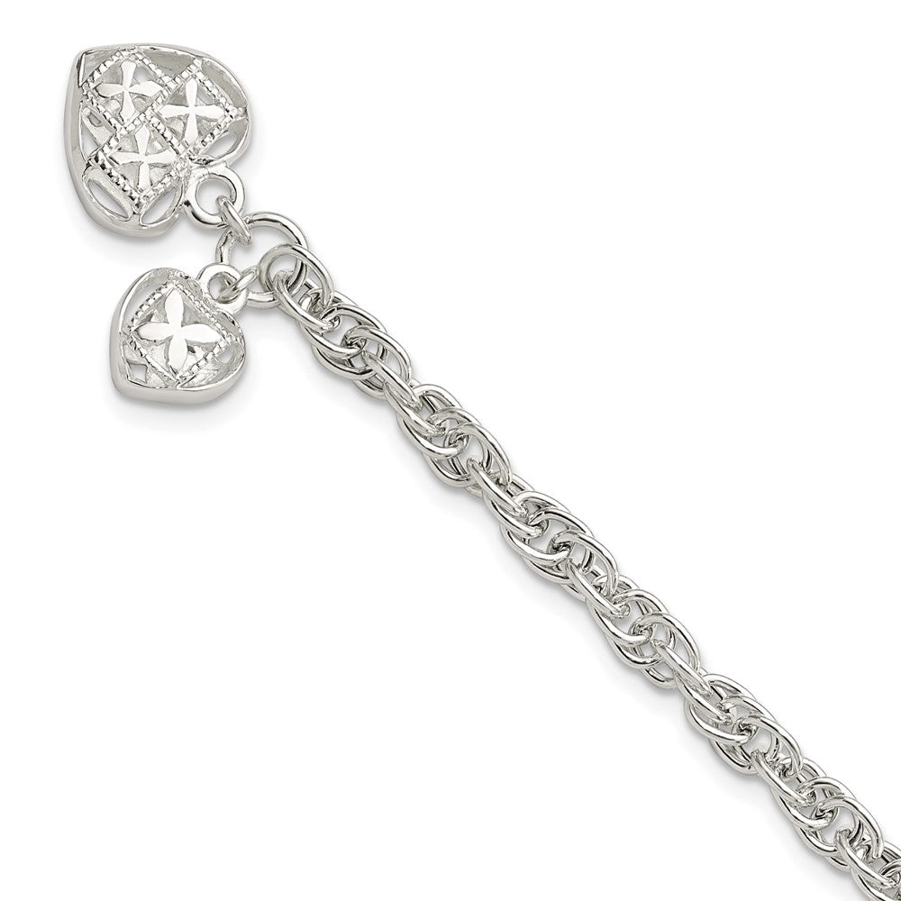 7.5 Zoll Sterlingsilber Poliert Dbl Herz Hängend Armband