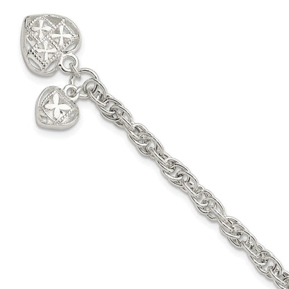 7.5 Zoll Sterlingsilber Poliert Dbl Herz Hängend Armband