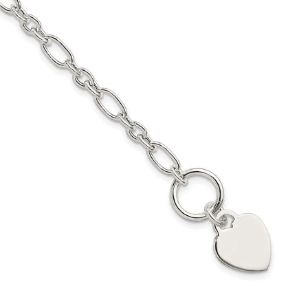 7.5 Zoll Sterlingsilber Poliert Herz Charm Fantasieglieder Armband