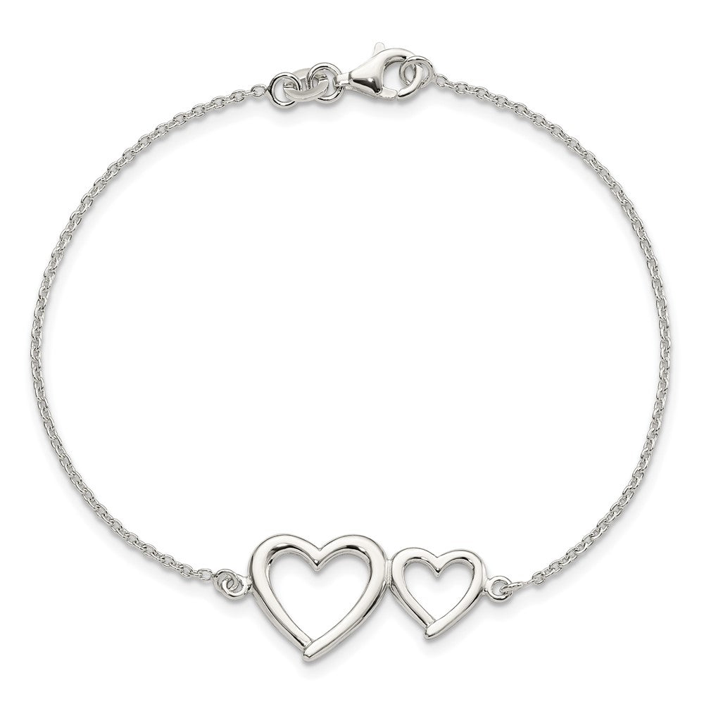 7.5 Zoll Sterlingsilber Poliert Zwei Herzen Armband