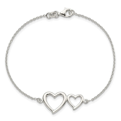 7.5 Zoll Sterlingsilber Poliert Zwei Herzen Armband