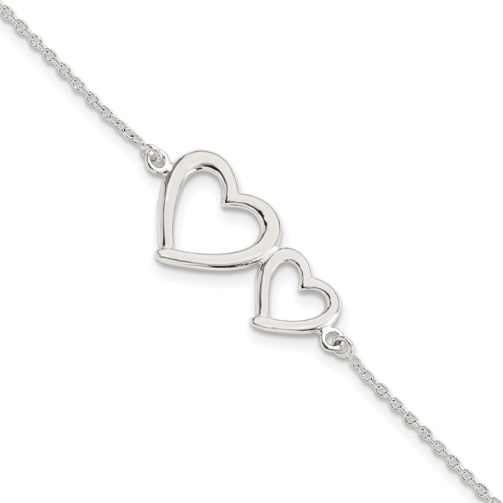 7.5 Zoll Sterlingsilber Poliert Zwei Herzen Armband