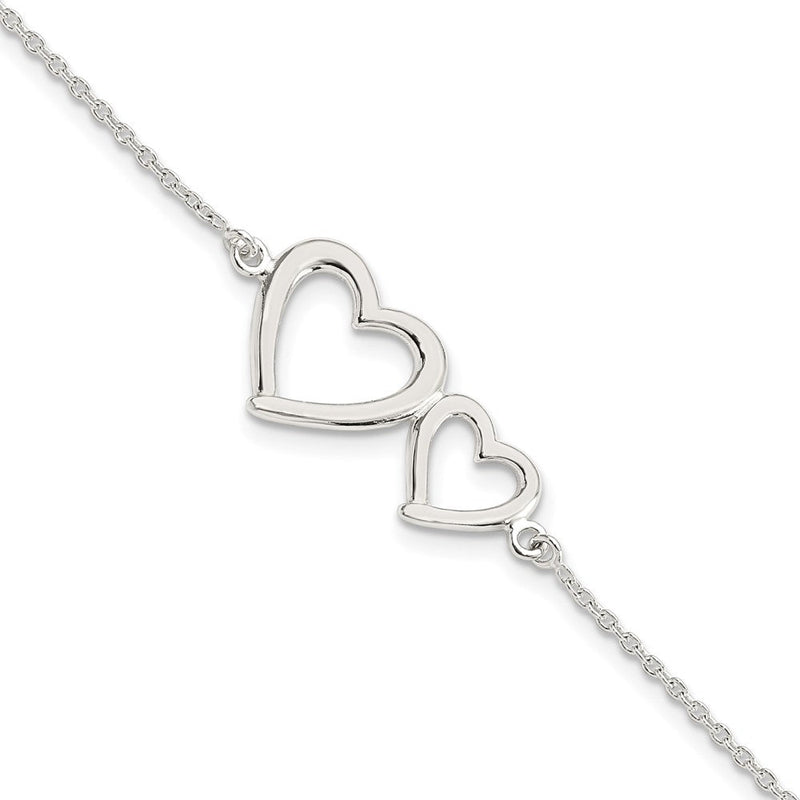 7.5 Zoll Sterlingsilber Poliert Zwei Herzen Armband