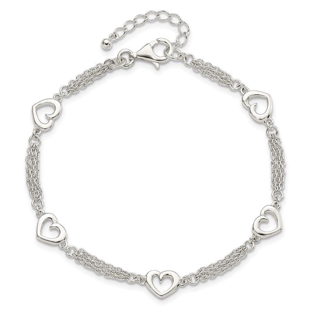 7.5 Zoll Sterlingsilber Poliert Herzen 7.5 Zoll mit 1.0 in Verlängerung Armband
