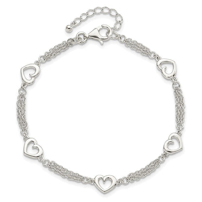 7.5 Zoll Sterlingsilber Poliert Herzen 7.5 Zoll mit 1.0 in Verlängerung Armband
