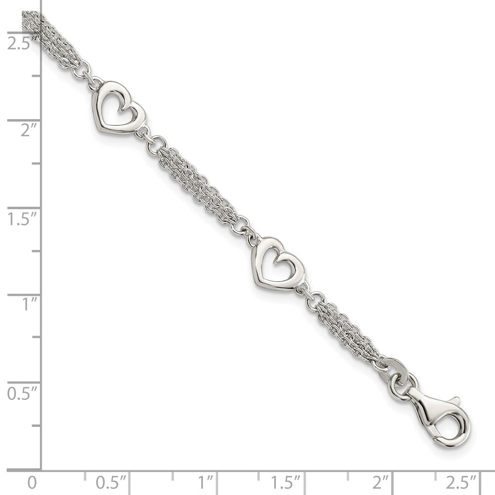 7.5 Zoll Sterlingsilber Poliert Herzen 7.5 Zoll mit 1.0 in Verlängerung Armband