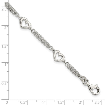 7.5 Zoll Sterlingsilber Poliert Herzen 7.5 Zoll mit 1.0 in Verlängerung Armband