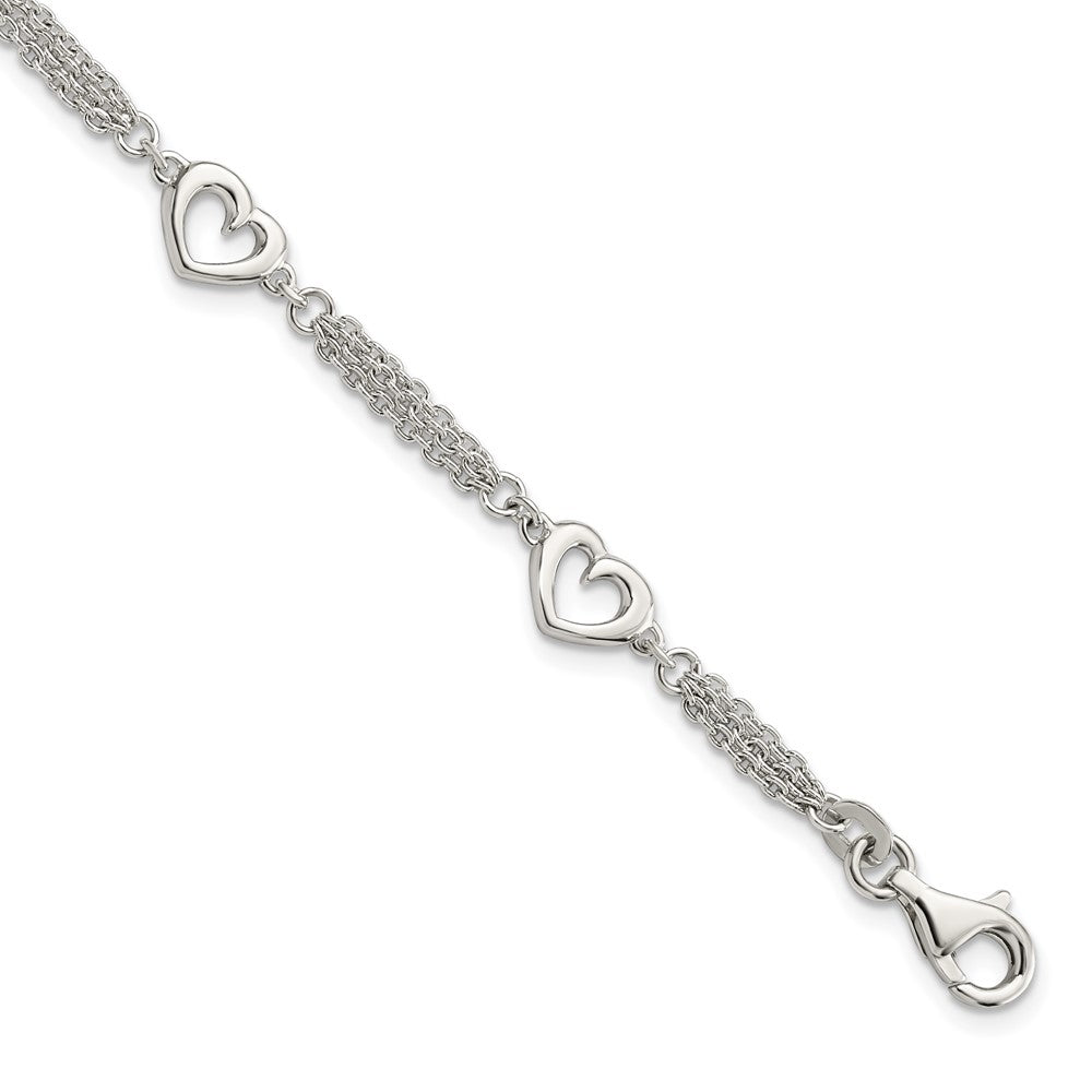 7.5 Zoll Sterlingsilber Poliert Herzen 7.5 Zoll mit 1.0 in Verlängerung Armband
