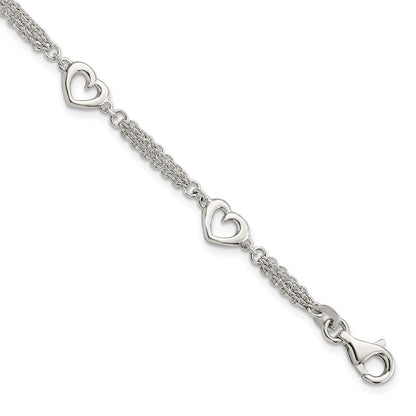 7.5 Zoll Sterlingsilber Poliert Herzen 7.5 Zoll mit 1.0 in Verlängerung Armband