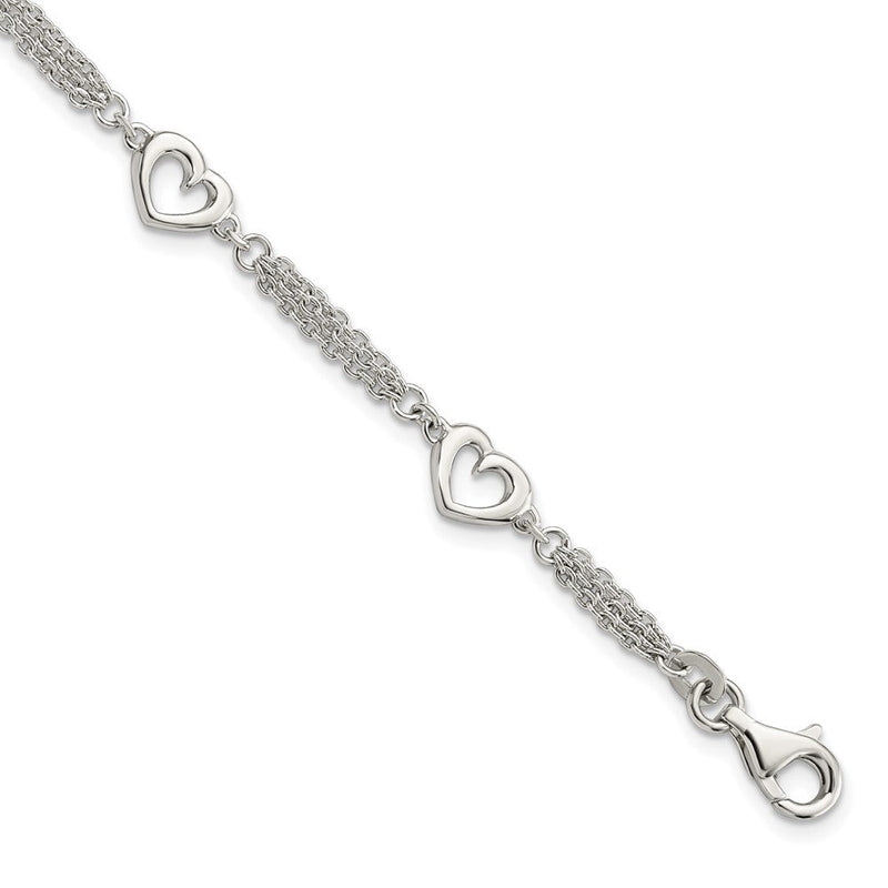 7.5 Zoll Sterlingsilber Poliert Herzen 7.5 Zoll mit 1.0 in Verlängerung Armband