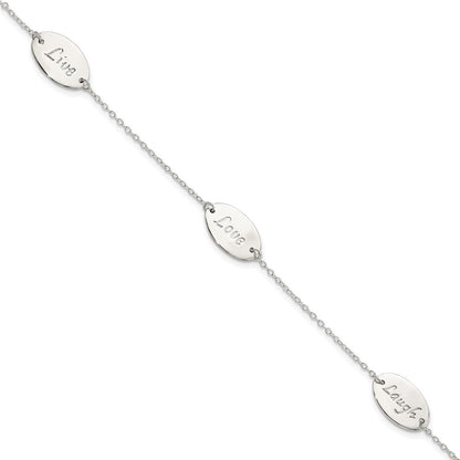 7.5 Zoll Sterlingsilber Poliert Leben Lachen Liebe 7.5 Zoll Armband