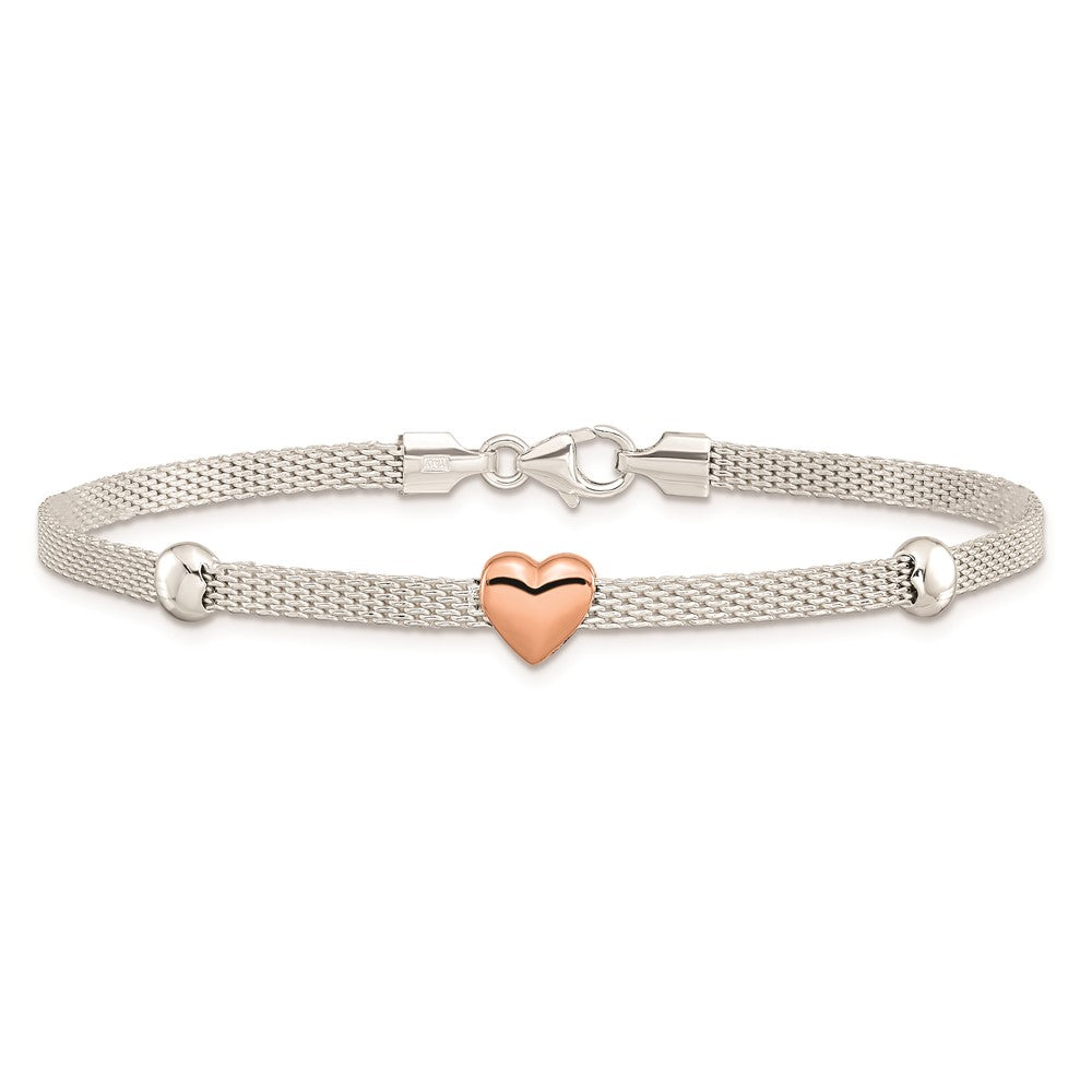 7.25 Zoll Sterlingsilber Poliert Roségoldbeschichtet Herz Armband