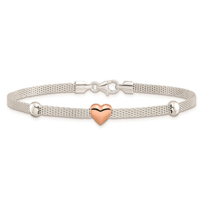 7.25 Zoll Sterlingsilber Poliert Roségoldbeschichtet Herz Armband