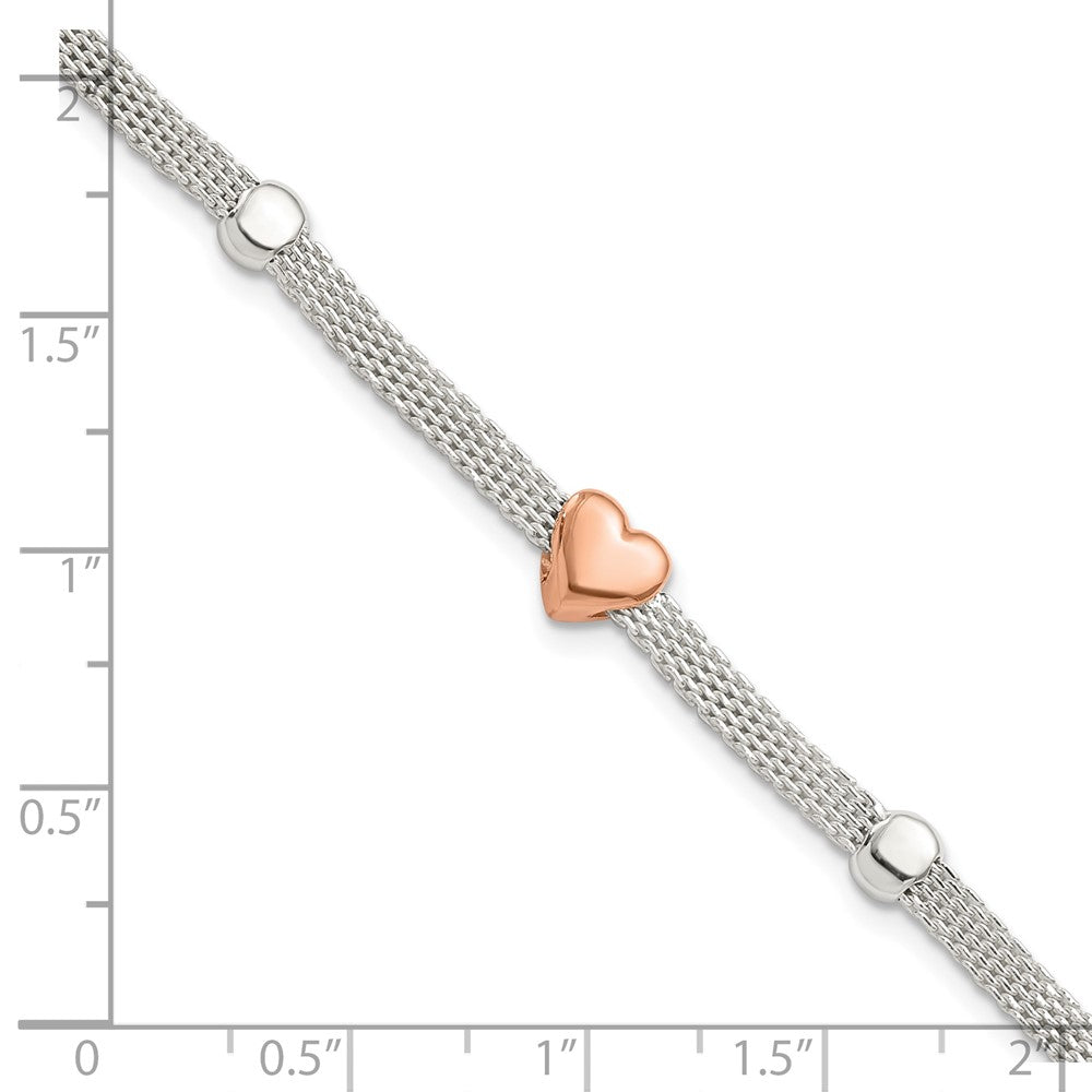 7.25 Zoll Sterlingsilber Poliert Roségoldbeschichtet Herz Armband
