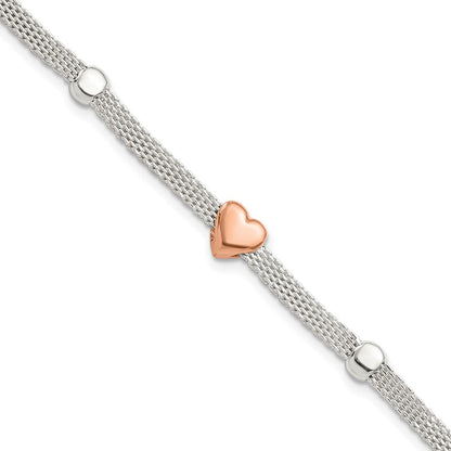 7.25 Zoll Sterlingsilber Poliert Roségoldbeschichtet Herz Armband