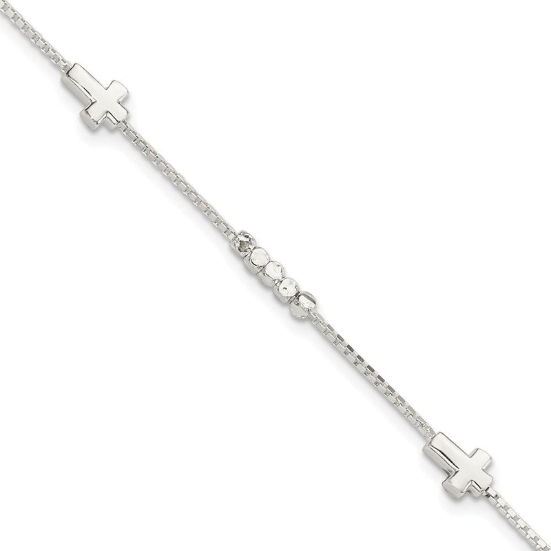8 Zoll Sterlingsilber Fantasie Perle & Kreuz mit 1 Zoll Verlängerung Armband