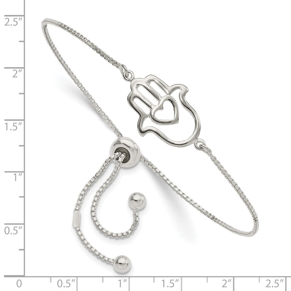 Sterlingsilber Poliert Herz Hamsa Verstellbar Armband