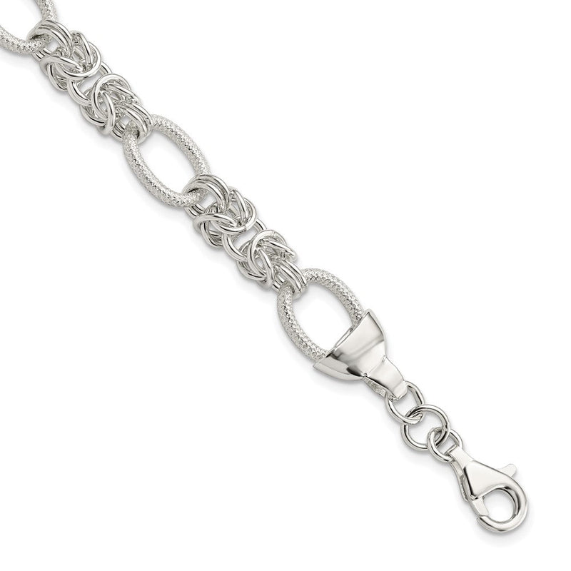 7.5 Zoll Sterlingsilber Poliert und Texture Fantasieglieder 7.5 Zoll Armband