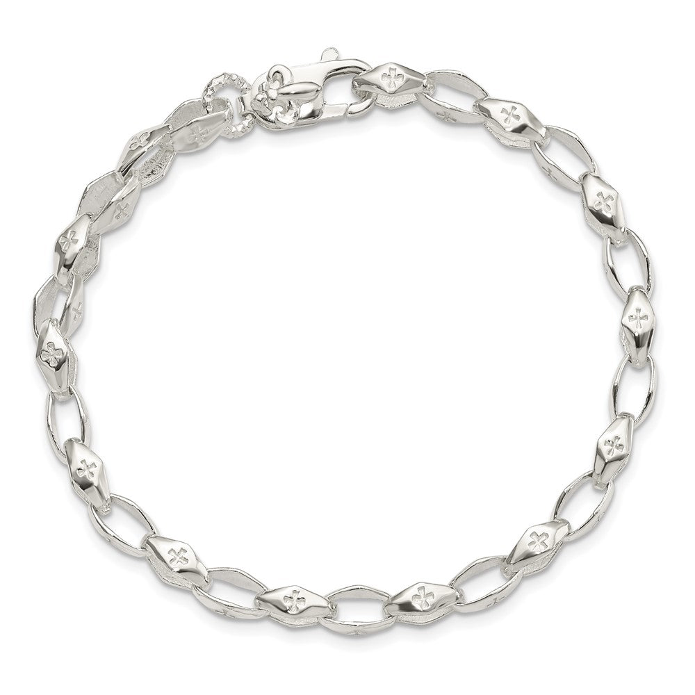8 Zoll Sterlingsilber Poliert Kreuz mit Fleur De Lis Verschluss Armband