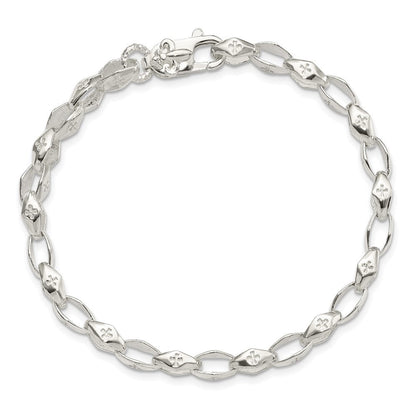 8 Zoll Sterlingsilber Poliert Kreuz mit Fleur De Lis Verschluss Armband