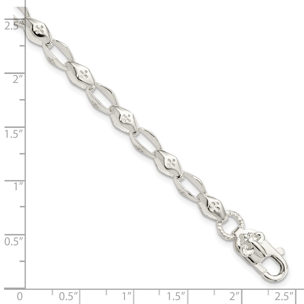 8 Zoll Sterlingsilber Poliert Kreuz mit Fleur De Lis Verschluss Armband