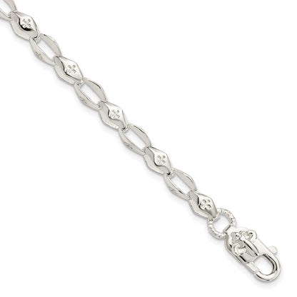 8 Zoll Sterlingsilber Poliert Kreuz mit Fleur De Lis Verschluss Armband