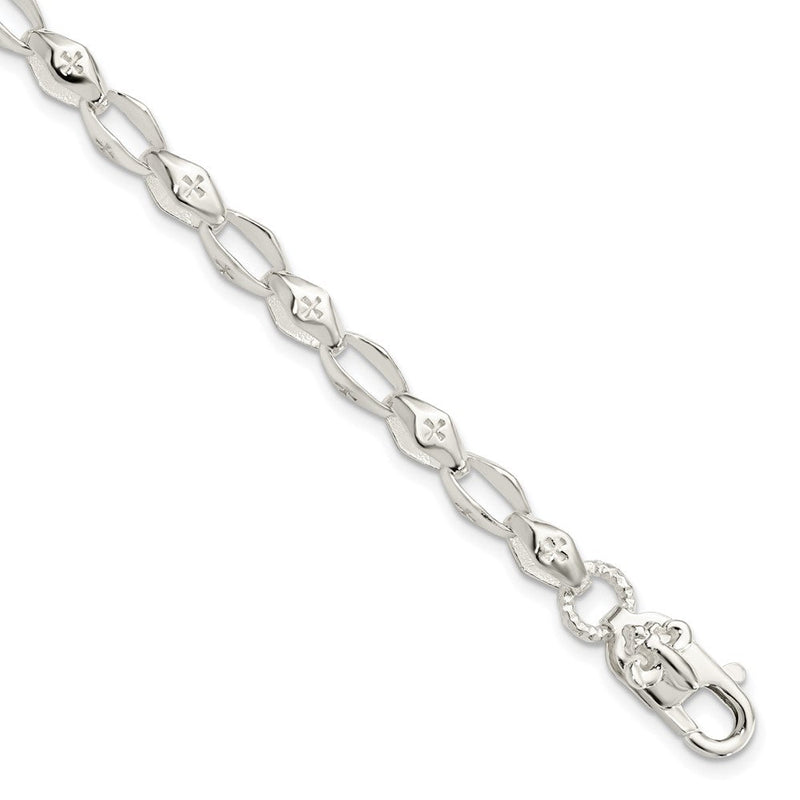8 Zoll Sterlingsilber Poliert Kreuz mit Fleur De Lis Verschluss Armband