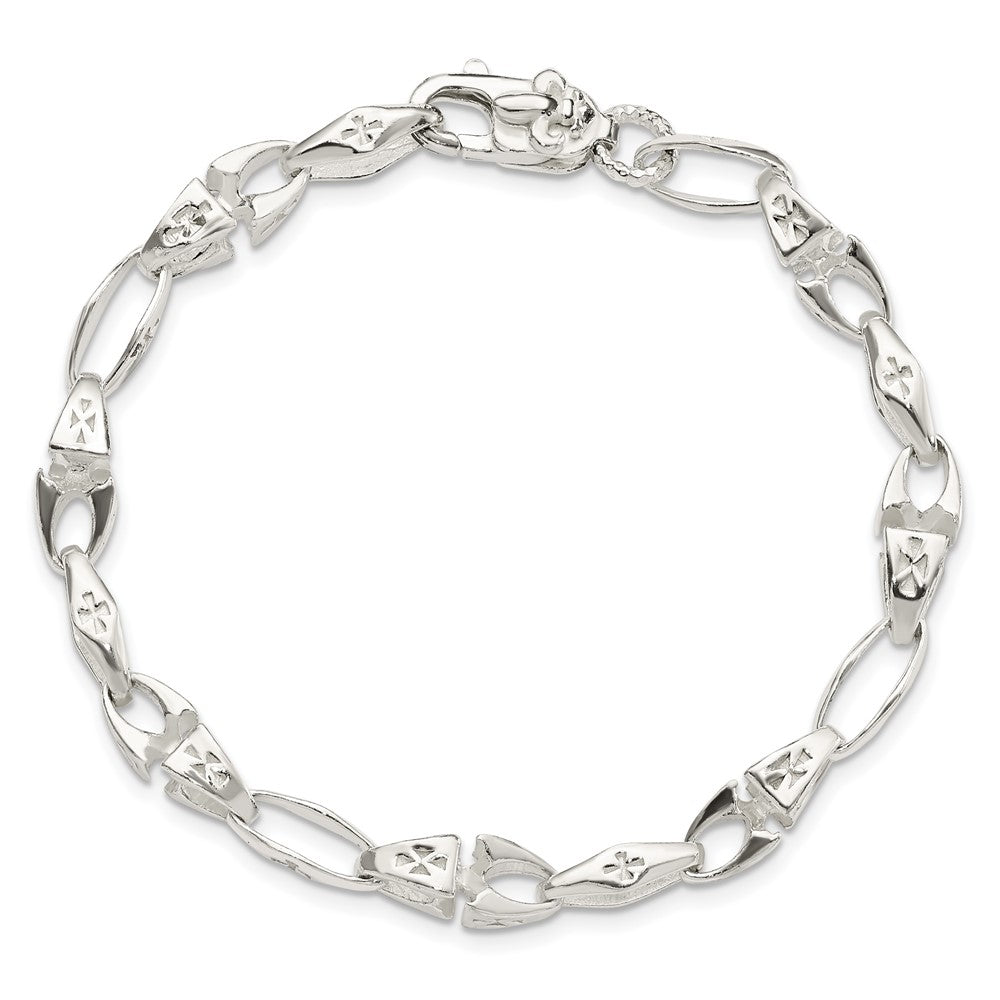 7.75 Zoll Sterlingsilber Poliert Kreuz mit Fleur De Lis Verschluss Armband