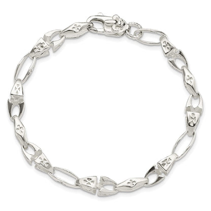 7.75 Zoll Sterlingsilber Poliert Kreuz mit Fleur De Lis Verschluss Armband