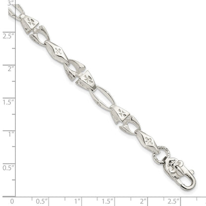 7.75 Zoll Sterlingsilber Poliert Kreuz mit Fleur De Lis Verschluss Armband