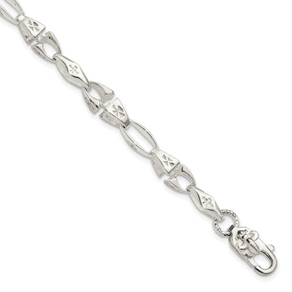 7.75 Zoll Sterlingsilber Poliert Kreuz mit Fleur De Lis Verschluss Armband