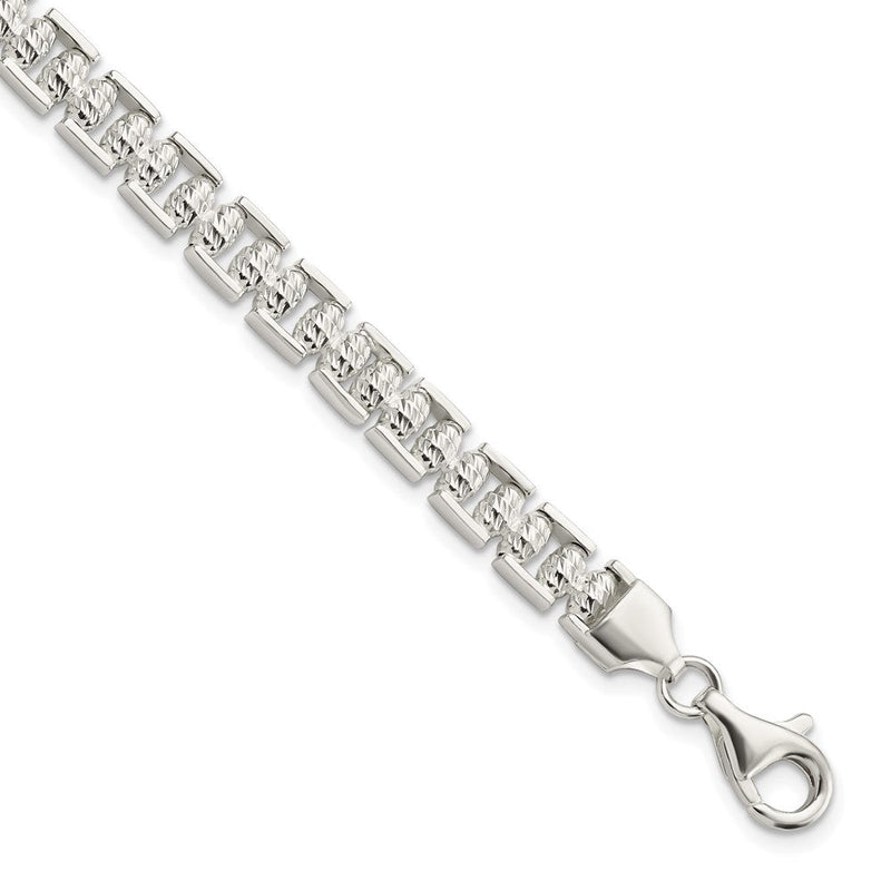 7.5 Zoll Sterlingsilber Poliert Diamantiert Gekugelt Fantasie Armband