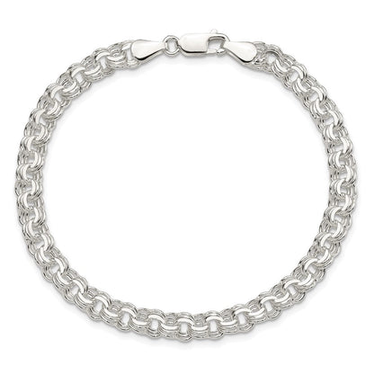 8 Zoll Sterlingsilber Poliert 6mm Dreifach Glieder Charm Armband