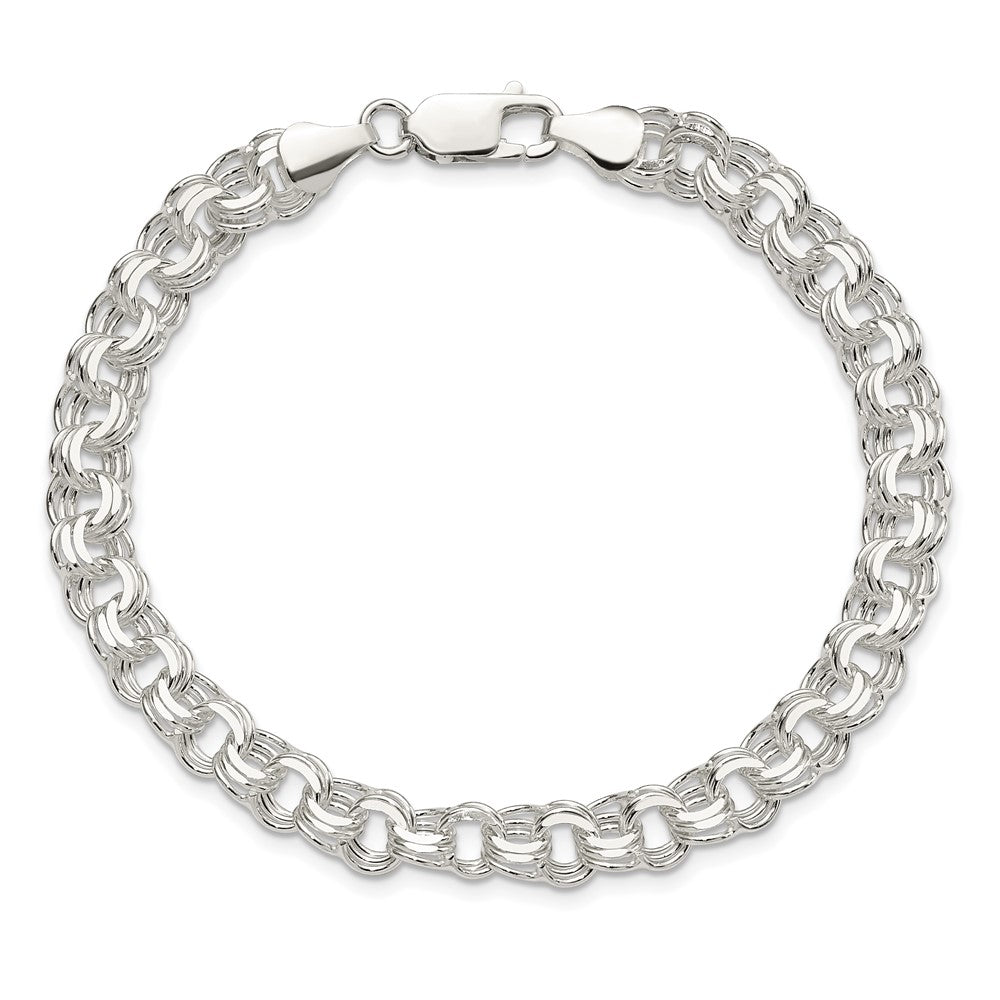 8 Zoll Sterlingsilber Poliert 7mm Dreifach Glieder Charm Armband