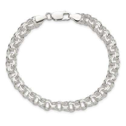 8 Zoll Sterlingsilber Poliert 7mm Dreifach Glieder Charm Armband