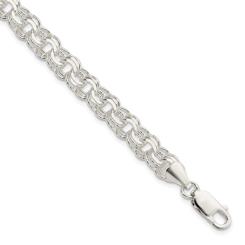 8 Zoll Sterlingsilber Poliert 7mm Dreifach Glieder Charm Armband