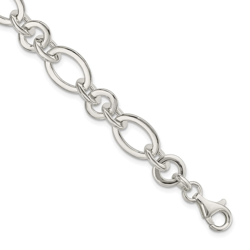 7.5 Zoll Sterlingsilber Fantasie Oval und Rund Glieder Armband