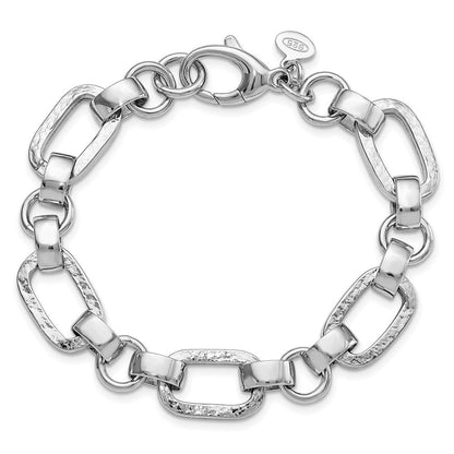 7.5 Zoll Sterlingsilber Rhodiniert Poliert/hammered Oval Glieder Armband