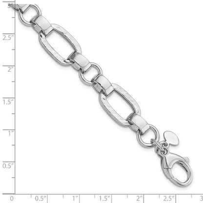 7.5 Zoll Sterlingsilber Rhodiniert Poliert/hammered Oval Glieder Armband