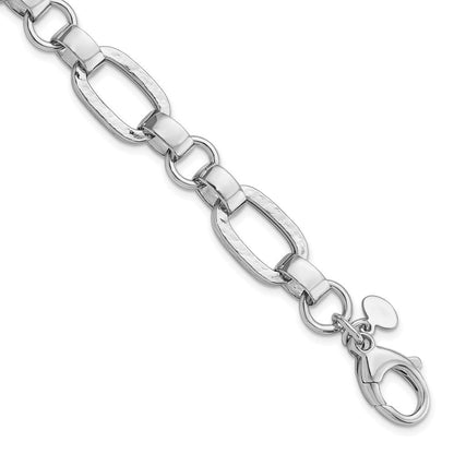 7.5 Zoll Sterlingsilber Rhodiniert Poliert/hammered Oval Glieder Armband